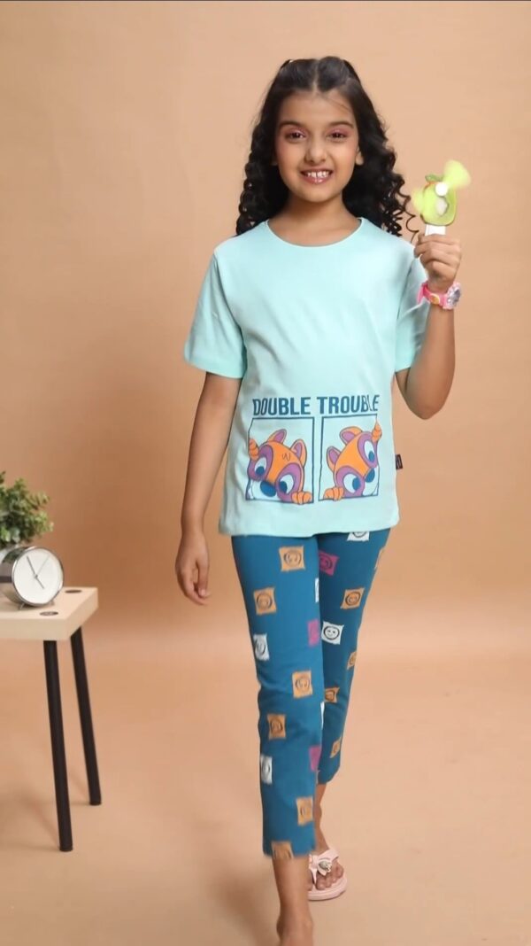 GIRLS 7 STAR PAYJAMA SET Aqua Gree - Godzee