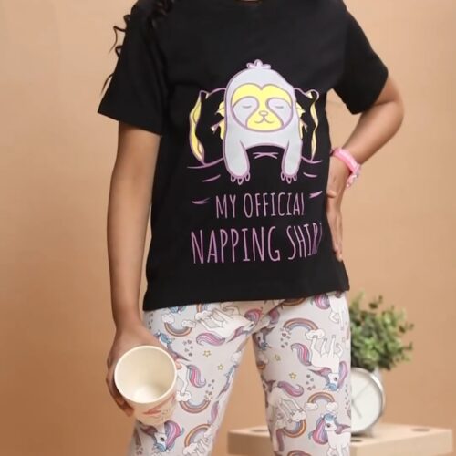 GIRLS 7 STAR PAYJAMA SET Black - Godzee Garments