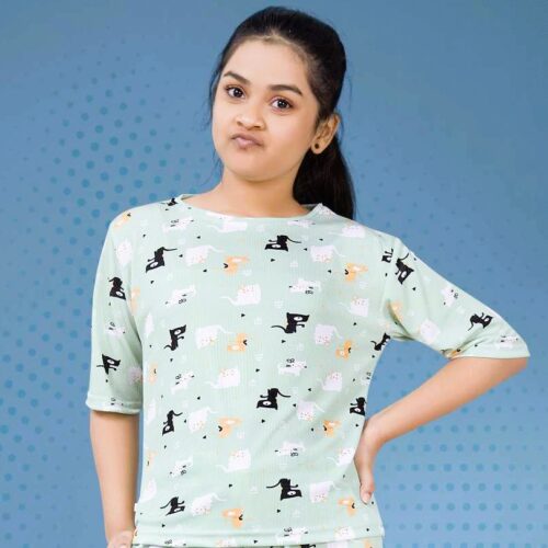 GIRLS PRINTED TOP Green Godzee Garments