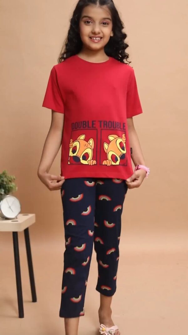 GIRLS 7 STAR PAYJAMA SET RED-GODZEE