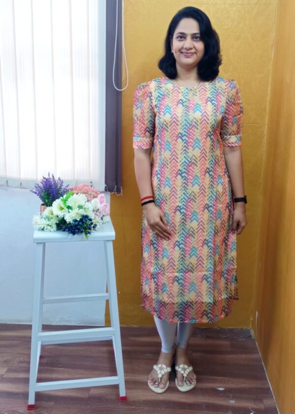 Kurtis Organza Linen Cotton Mixed Top Straight Cut - Godzee