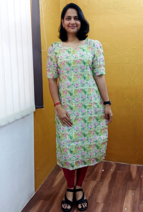 Kurtis Organza Linen Cotton Mixed Top Straight Cut - Godzee