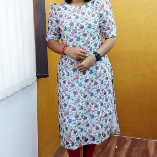 Kurtis Organza Linen Cotton Mixed Top Straight Cut - Godzee