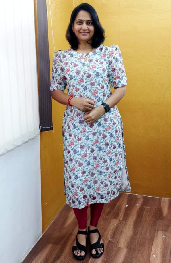 Kurtis Organza Linen Cotton Mixed Top Straight Cut - Godzee