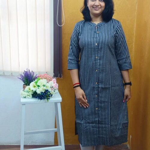 Kurti Leharia Straight Cut Stripes with Collar Neck - Godzee
