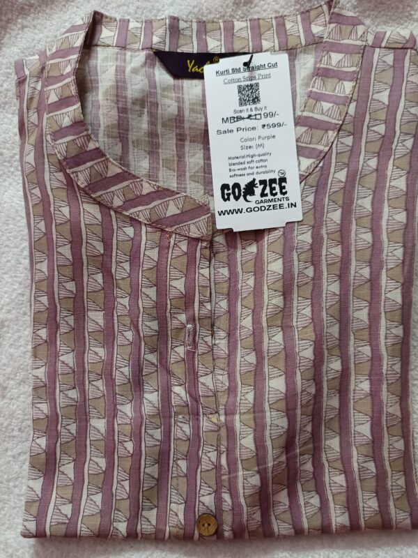 Kurti Standard Stripes Print - Straight Cut Collar Neck-Godzee