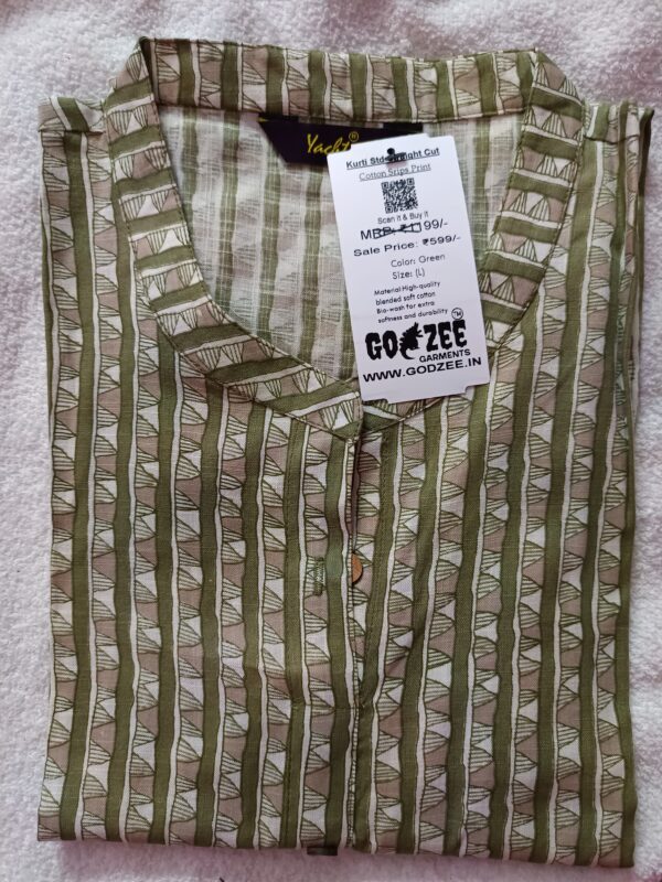 Kurti Standard Stripes Print - Straight Cut Collar Neck-Godzee